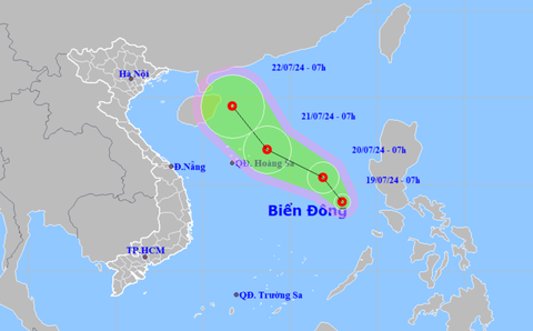 Vùng áp thấp trên Biển Đông mạnh lên thành áp thấp nhiệt đới- Ảnh 1. Vị trí và hướng di chuyển áp thấp nhiệt đới - Ảnh: NCHMF