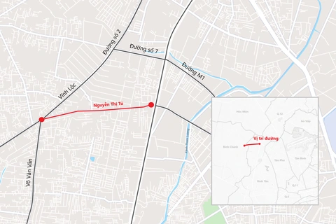 Sớm mở rộng hơn 2km đường Nguyễn Thị Tú ở cửa ngõ Tây TP.HCM- Ảnh 2. Đường Nguyễn Thị Tú dài khoảng 2,4km, kết nối từ quốc lộ 1 đến đường Vĩnh Lộc, huyện Bình Chánh - Đồ họa: PHƯƠNG NHI