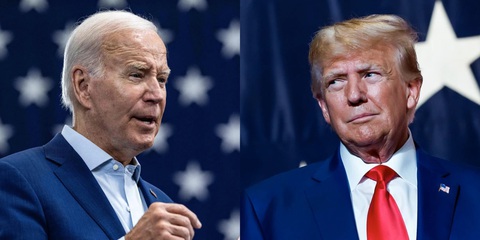 Ông Trump sẽ làm gì nếu Tổng thống Biden ngừng tranh cử?- Ảnh 1. Tổng thống Mỹ Joe Biden (trái) và cựu tổng thống Mỹ Donald Trump - Ảnh: AFP