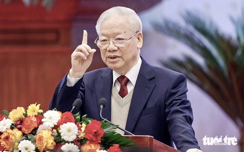 Tổng bí thư Nguyễn Phú Trọng phát biểu chỉ đạo tại Hội nghị Ngoại giao lần thứ 32 ngày 19-12 - Ảnh: NGUYỄN KHÁNH Tổng bí thư Nguyễn Phú Trọng, người nâng tầm 'ngoại giao cây tre' Việt Nam- Ảnh 1.