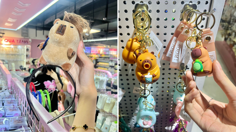 Tan chảy trái tim vì Capybara quá đáng yêu- Ảnh 4. Hiện nay xu hướng này còn làm thành những chiếc móc khóa Capybara, áo in hình Capybara, stickers - Ảnh: QUANG HUY