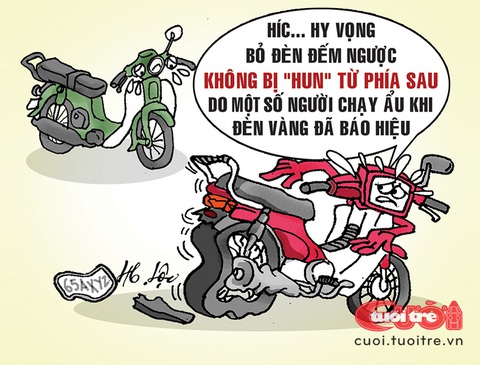 TP.HCM: Đèn giao thông tạm thời vẫn... đếm ngược- Ảnh 1. Bỏ đèn đếm ngược, sợ người chạy ẩu - Tranh: Hữu Lộc