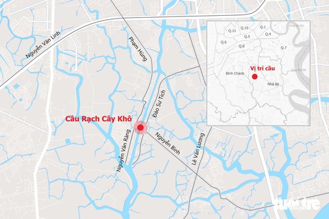 Cầu nối huyện Bình Chánh với Nhà Bè sắp thông xe, người dân hết cảnh 'qua sông phải lụy đò'- Ảnh 10. Vị trí cầu Cây Khô nối đường Phạm Hùng (Bình Chánh) với Nguyễn Bình (Nhà Bè)
