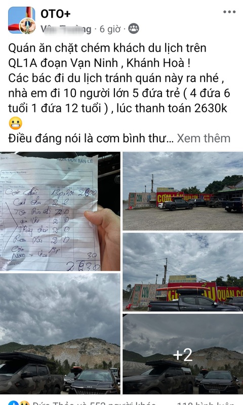 Chính quyền xác minh vụ khách tố quán cơm dọc quốc lộ 1 qua Khánh Hòa ‘chặt chém’- Ảnh 3. Bài viết của nam du khách tố quán cơm ở quốc lộ 1 - Ảnh chụp màn hình