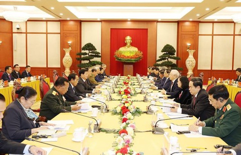 Cuộc gặp cấp cao giữa Đảng Cộng sản Việt Nam và Đảng Nhân dân Cách mạng Lào do Tổng Bí thư Nguyễn Phú Trọng và Tổng Bí thư, Chủ tịch nước Lào Thongloun Sisoulith đồng chủ trì, ngày 26-2-2024 tại thủ đô Hà Nôị - Ảnh: TTXVN Cuộc gặp cấp cao giữa Đảng Cộng sản Việt Nam và Đảng Nhân dân cách mạng Lào do Tổng bí thư Nguyễn Phú Trọng và Tổng bí thư, Chủ tịch nước Lào Thongloun Sisoulith đồng chủ trì, ngày 26-2-2024 tại thủ đô Hà Nôị - Ảnh: TTXVN