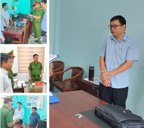 Làm trái quy định trong lập hồ sơ cấp sổ đỏ, nhiều cán bộ ở Quảng Nam bị bắt- Ảnh 1. Cơ quan cảnh sát điều tra đọc quyết định khởi tố, lệnh bắt tạm giam 4 người - Ảnh: T.PHƯƠNG