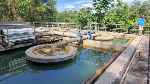 Thấp thỏm sống bên sông bị mỏ khai thác quặng 'bức tử'- Ảnh 3. Nguồn nước đầu vào của nhà máy thị trấn Quỳ Hợp được đặt ở khu vực hợp lưu hai nhánh sông Nậm Huống và Nậm Tôn - Ảnh: DOÃN HÒA