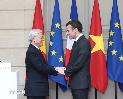 Tổng bí thư Nguyễn Phú Trọng và Tổng thống Pháp Emmanuel Macron trong chuyến thăm chính thức của Tổng bí thư đến Pháp năm 2018 - Ảnh: TTXVN Tổng bí thư Nguyễn Phú Trọng và Tổng thống Pháp Emmanuel Macron trong chuyến thăm chính thức của Tổng bí thư đến Pháp năm 2018 - Ảnh: TTXVN