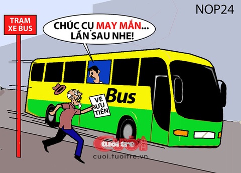 Người già bị xe buýt ngó lơ- Ảnh 1. Chúc cụ may mắn lần sau! -Tranh: NOP