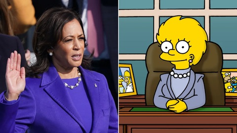 Gia đình Simpson lại có tiên đoán 'nổi da gà' về bà Kamala Harris- Ảnh 2. Phó tổng thống Mỹ Kamala Harris (bên trái) và nhân vật Lisa Simpson (bên phải).