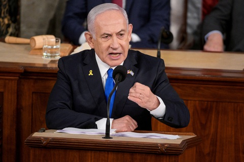 Thủ tướng Israel Benjamin Netanyahu phát biểu trước Quốc hội Mỹ ở Đồi Capitol, ngày 24-7 - Ảnh: REUTERS Ông Netanyahu chỉ nêu kế hoạch mơ hồ cho Dải Gaza hậu xung đột- Ảnh 1.