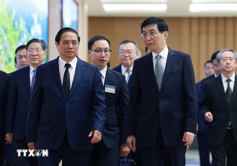 Thủ tướng Phạm Minh Chính tiếp Chủ tịch Chính Hiệp toàn quốc Trung Quốc Vương Hộ Ninh - Ảnh: TTXVN Chủ tịch nước Tô Lâm tiếp đoàn Campuchia, Lào, Trung Quốc- Ảnh 3.