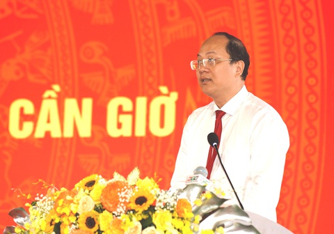 Khánh thành Đền thờ anh hùng liệt sĩ Rừng Sác tại huyện Cần Giờ- Ảnh 2. Phó bí thư Thường trực Thành ủy TP.HCM Nguyễn Hồ Hải phát biểu - Ảnh: H.H.
