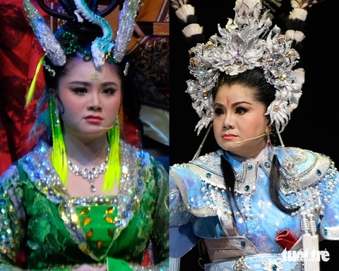 Nghệ sĩ Tú Sương (phải) và con gái Tú Quyên - Ảnh: LINH ĐOAN Mẹ con nghệ sĩ Tú Sương giao đấu trong vở cải lương Phàn Lê Huê- Ảnh 1.