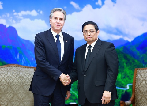 Tổng thống Biden mượn thơ Nguyễn Du, nhắc lại kỷ niệm với Tổng Bí thư Nguyễn Phú Trọng- Ảnh 4. Thủ tướng Phạm Minh Chính và Ngoại trưởng Blinken cũng trao đổi về các lĩnh vực hợp tác trong thời gian tới giữa hai nước - Ảnh: TTXVN