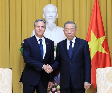 Tổng thống Biden mượn thơ Nguyễn Du, nhắc lại kỷ niệm với Tổng Bí thư Nguyễn Phú Trọng- Ảnh 1. Chủ tịch nước Tô Lâm tiếp Ngoại trưởng Mỹ Blinken - Ảnh: TTXVN