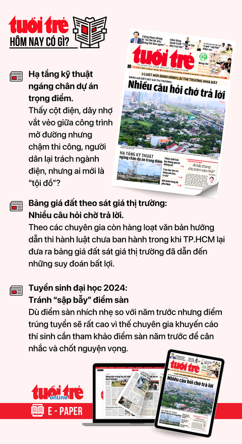 Tin tức sáng 30-7: Nữ ủy viên Ban Thường vụ Thành ủy Hà Nội, TP.HCM được nghỉ hưu ở tuổi cao hơn- Ảnh 4. Tin tức đáng chú ý trên Tuổi Trẻ nhật báo ngày 30-7. Để đọc Tuổi Trẻ báo in phiên bản E-paper, mời bạn đăng ký Tuổi Trẻ Sao TẠI ĐÂY