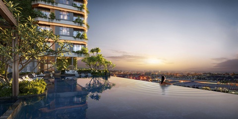 Chọn không gian sống khỏe để ‘chữa lành’ ngay tại nhà- Ảnh 2. Hồ bơi điện phân muối trên không sẽ được bố trí tầng 4 để cư dân dễ dàng sử dụng