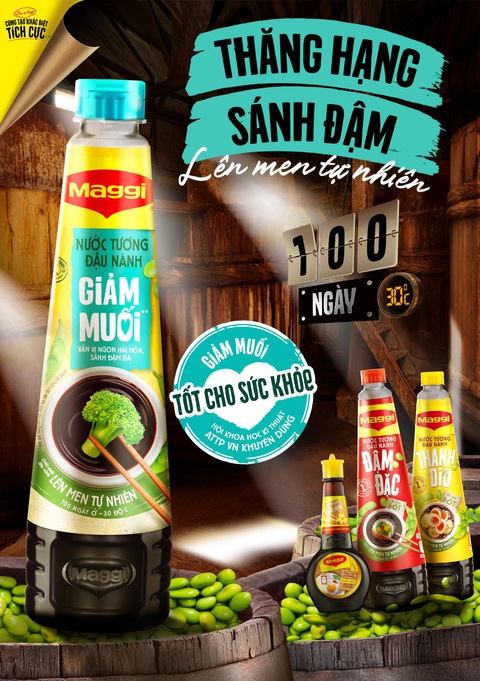 Hành động nhỏ, thay đổi lớn: Chị em lan tỏa thông điệp sức khỏe tích cực- Ảnh 4. Nước tương Maggi giảm muối được lên men tự nhiên trong 100 ngày ở 30 độ C từ những hạt đậu nành chọn lọc cho hương vị hài hòa, thăng hạng vị giác khi thưởng thức, tốt cho sức khỏe.