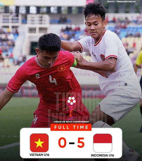 U16 Việt Nam thua Indonesia 0-5 ở giải Đông Nam Á- Ảnh 1. U16 Việt Nam thua đậm Indonesia - Ảnh: TIMNASINDONESIA