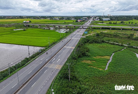 Tây Ninh phát triển trồng lúa ứng dụng công nghệ cao- Ảnh 2. Cánh đồng lúa dọc quốc lộ 22B (đoạn qua thị xã Trảng Bàng, tỉnh Tây Ninh) - Ảnh: CHÂU TUẤN