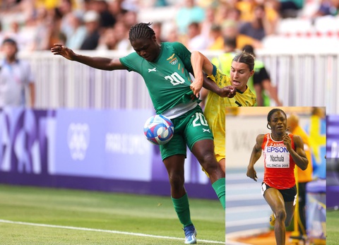 Nữ VĐV Zambia thi đấu ở hai môn khác nhau tại Olympic- Ảnh 1. Nữ cầu thủ Racheal Nachula (trái) của Zambia từng thi điền kinh tại các kỳ Olympic - Ảnh: Getty