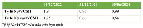 Sắp lên sàn UPCoM, BCG Energy (BGE) công bố lợi nhuận tăng gấp 33 lần- Ảnh 4. Tỉ lệ nợ trên vốn chủ sở hữu đã có sự cải thiện đáng kể và duy trì ở mức ổn định qua các năm, với tỉ lệ 1,9 tại ngày 31-12-2022, giảm xuống 0,96 tại ngày 31-12-2023 và đạt 0,99 tại ngày 30-6-2024. Đồng thời tỉ lệ nợ vay trên vốn chủ sở hữu đã có xu hướng giảm rõ rệt với tỉ lệ 1,25 tại ngày 31-12-2022, giảm xuống 0,66 tại ngày 31-12-2023 và còn 0,64 tại ngày 30-6-2024. Sự cải thiện này không chỉ tạo ra lợi thế về năng lực tài chính mà còn giúp công ty giảm thiểu tối đa các rủi ro từ tác động của nền kinh tế và thị trường. Khả năng tài chính vững mạnh cũng tăng cường khả năng đáp ứng nhu cầu vốn cho các hoạt động M&A nhằm mở rộng danh mục dự án.