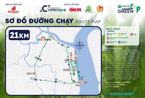 Cung đường 'xanh' tại giải GreenUP Marathon 2024- Ảnh 4. Sơ đồ đường chạy cự ly 21km qua cầu cảng, Cảng Quốc tế Long An đầy hấp dẫn.