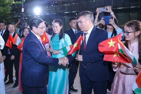 Ấn Độ chào đón Thủ tướng Phạm Minh Chính với điệu múa truyền thống sôi động- Ảnh 5. Cán bộ, nhân viên Đại sứ quán Việt Nam tại Ấn Độ đón Thủ tướng Phạm Minh Chính và Đoàn đại biểu Việt Nam tại sân bay Palam - Ảnh: VGP