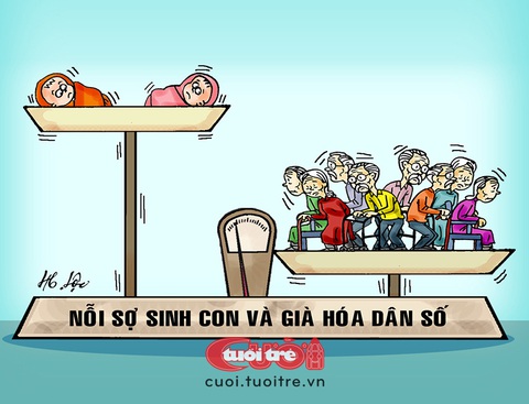Áp lực dân số già: Người trẻ gánh còng lưng- Ảnh 1. Áp lực dân số già: Người trẻ trong tương lai sẽ phải gánh còng lưng - Tranh: Hữu Lộc