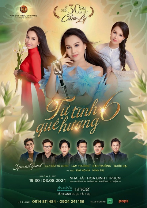 Cẩm Ly ‘biến hóa’ trong Tự tình quê hương- Ảnh 4. 'Live show Tự tình quê hương 6' với sự góp mặt của Kim Tử Long, Lam Trường, Đan Trường, Quốc Đại… sẽ diễn ra tối 3-8, tại Nhà hát Hòa Bình (TP.HCM).