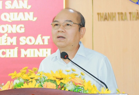 TP.HCM: 77 người bốc thăm xác minh tài sản, thu nhập- Ảnh 2. Chánh Thanh tra TP.HCM Trần Văn Bảy phát biểu tại hội nghị bốc thăm xác minh tài sản, thu nhập - Ảnh: T.T.