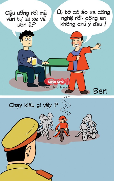 Thông chốt nồng độ cồn thành công 90%- Ảnh 1. Người đàn ông thông chốt kiểm soát nồng độ cồn thành công đến 90% - Tranh: BEN