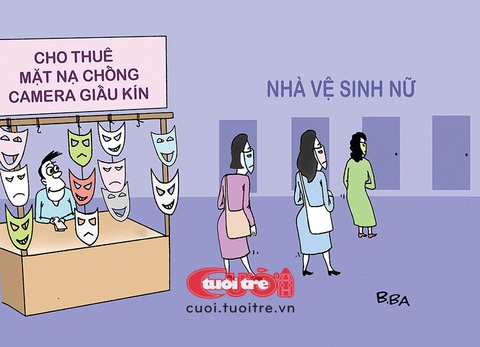 Chị em cảnh giác với camera quay lén nơi công cộng- Ảnh 1. Chị em cảnh giác với camera quay lén - Tranh: B.Ba