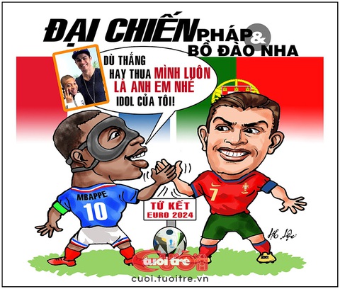 Euro 2024: Mbappe sẽ lại 'tịt ngòi' trước thần tượng Ronaldo?- Ảnh 1. Mbappe đụng độ thần tượng ở trận tứ kết Euro 2024 - Tranh: Hữu Lộc