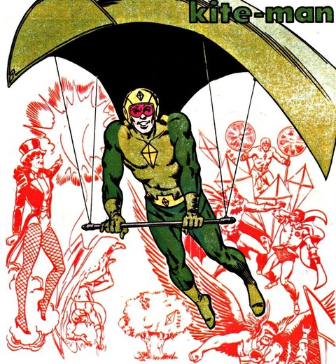 Quán rượu tụ tập những kẻ phản diện trong phim hoạt hình- Ảnh 4. Kite Man không có siêu năng lực tự nhiên đặc biệt nào nhưng có kiến thức, kỹ năng về khí động học và cơ khí.