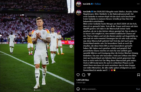 Toni Kroos viết tâm thư gửi gắm tuyển Đức, xin lỗi Pedri- Ảnh 1. Tâm thư trên trang cá nhân của Toni Kroos - Ảnh: INSTAGRAM