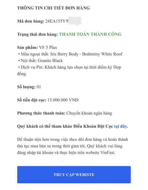 VinFast VF 5 Plus hút khách hàng trẻ ngày đầu nhận cọc sớm- Ảnh 2. Nhiều đơn hàng đặt cọc VF 5 Plus màu mới thành công ngay khi VinFast công bố mở cọc.