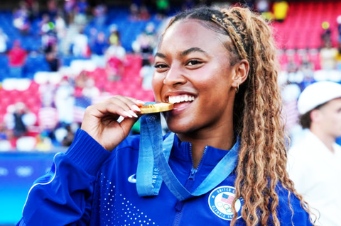 Nữ cầu thủ gốc Việt Jaedyn Shaw đoạt HCV Olympic cùng tuyển Mỹ- Ảnh 1. Nữ cầu thủ gốc Việt Jaedyn Shaw đã đoạt HCV Olympic 2024 cùng tuyển bóng đá Mỹ - Ảnh: Getty