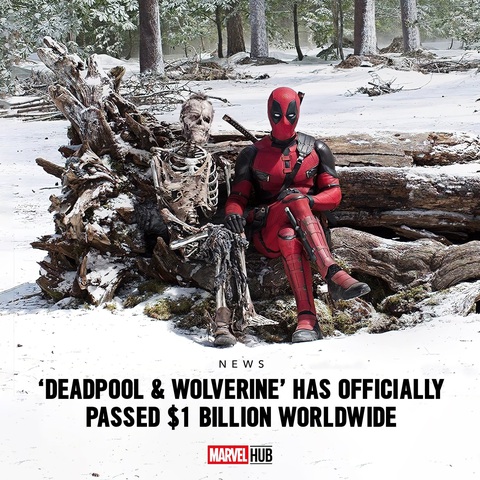 'Deadpool & Wolverine' chọn ảnh hài hước thông báo gia nhập 'câu lạc bộ tỉ đô'- Ảnh 1. Ảnh khoe thành tích đạt tỉ đô đầy hài hước của đội ngũ thực hiện Deadpool & Wolverine