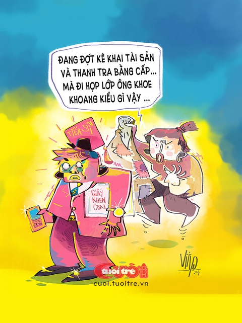 Khi quan đi... họp lớp- Ảnh 1. Khi quan đi... họp lớp - Biếm họa của Viiip