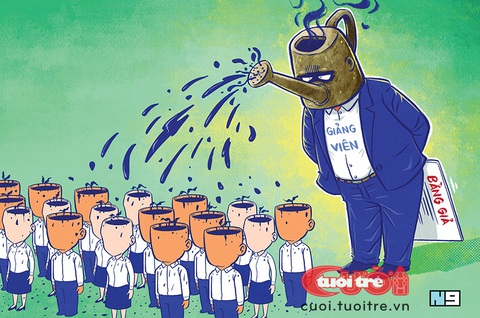 'Tiến sĩ' chưa tốt nghiệp cấp 3: Sinh con rồi mới sinh cha?- Ảnh 3. Giảng viên xài bằng dỏm - Tranh: Hải Nam