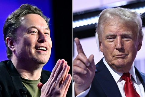 Ông Trump và ông Musk bị cáo buộc có phát ngôn mang tính hăm dọa người lao động trong cuộc phỏng vấn trên X ngày 12-8 - Ảnh: AFP Nghiệp đoàn ô tô Mỹ kiện ông Trump và tỉ phú Elon Musk sau buổi phỏng vấn trên X- Ảnh 1.