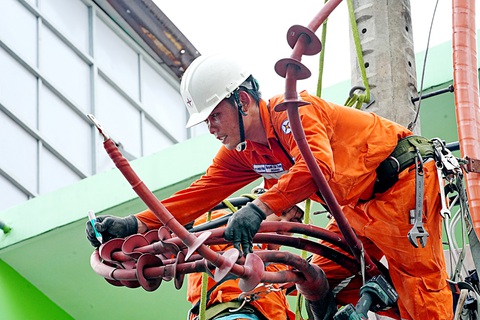 Nhân viên Công ty Điện lực Phú Thọ, TP.HCM bảo trì lưới điện trung thế - Ảnh: HỮU HẠNH Vì sao EVN liên tục lỗ lớn?- Ảnh 4.