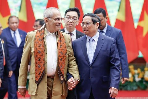 Thủ tướng đề nghị Timor-Leste sớm giải quyết dứt điểm vướng mắc của doanh nghiệp Việt- Ảnh 1. Thủ tướng Phạm Minh Chính và Tổng thống Timor-Leste José Ramos-Horta tại trụ sở Chính phủ ngày 2-8 - Ảnh: VGP