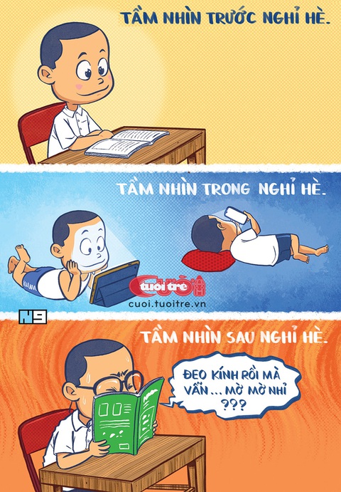 Tầm nhìn... cận thị sau kỳ nghỉ hè- Ảnh 1. Tầm nhìn... cận thị sau kỳ nghỉ hè - Tranh: Hải Nam