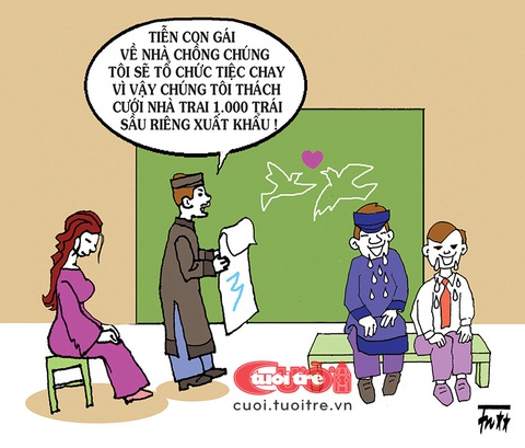 Thách cưới bằng trái cây, đừng tưởng dễ ăn- Ảnh 1. Thách cưới bằng trái cây, đừng tưởng dễ ăn - Tranh: Tín Nhượng
