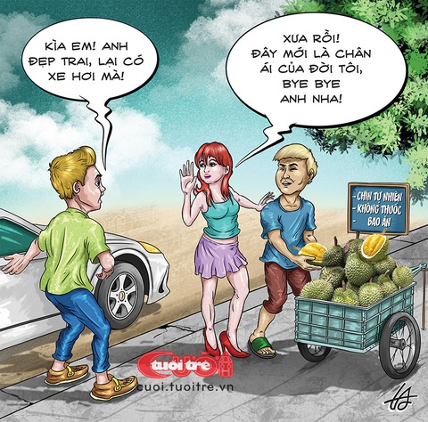 Tình yêu thời sầu riêng lên ngôi- Ảnh 1. Một ngày nào đó sầu riêng có thể dùng để mua chuộc tình yêu - Tranh: Nguyễn Tuấn Anh