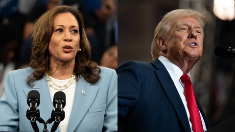 Ông Trump ra 'luật chơi' thách thức tranh luận trực tiếp với bà Harris- Ảnh 1. Phó tổng thống Kamala Harris (trái) và đối thủ Donald Trump - Ảnh: AFP