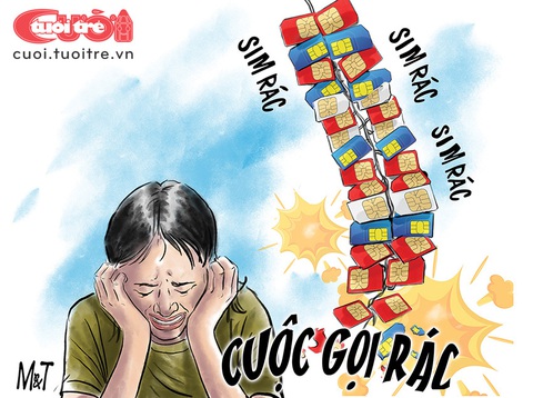 Cuộc gọi rác tra tấn lỗ tai và hơn thế nữa- Ảnh 1. Cuộc gọi rác tra tấn lỗ tai người dùng - Tranh: Đỗ Minh Tuấn